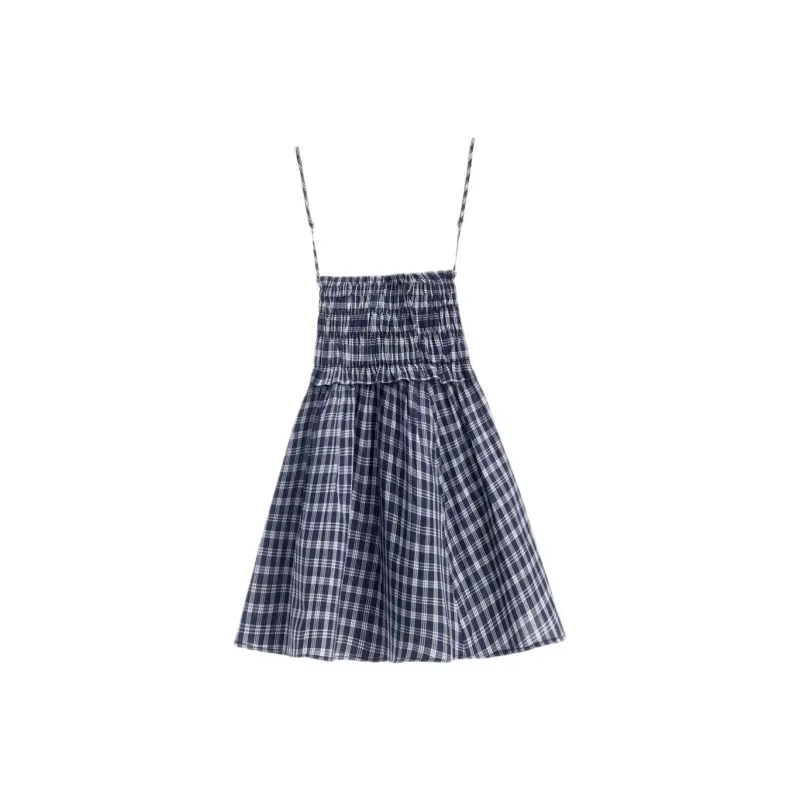 Rose Slip Dresses Women's Blue Plaid-0