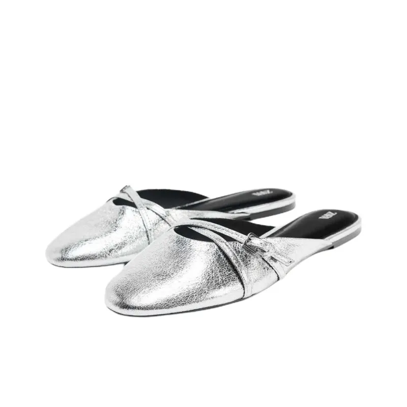 ZARA Slip Resistant Closed Toe Slippers Women's Silver-1