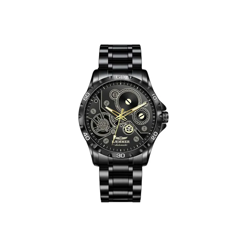 HAEMMER Automatic Mechanical Movement Stainless Steel Watchband Watch Men's Watches Black Dial-0