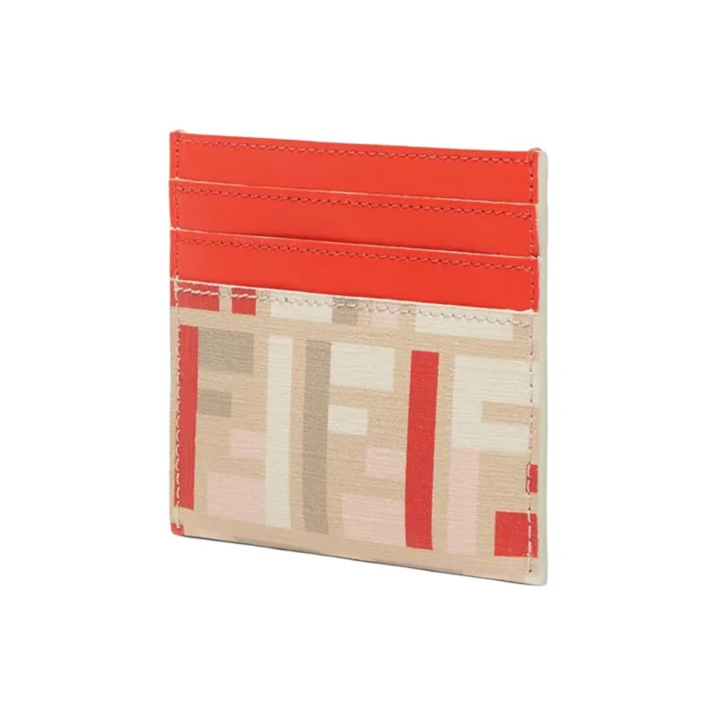 FENDI ROMA Fabric With Calfskin Card Holder Women's Beige-1