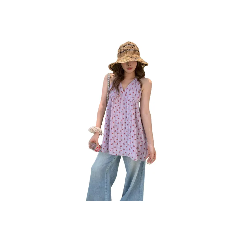 Flowers In Water Sleeveless Dress Women's-0