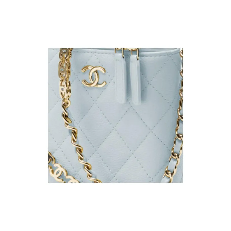 CHANEL Grain Cow Leather Chain Bag Makeup Bag Women's Sky Blue Baby Blue-2