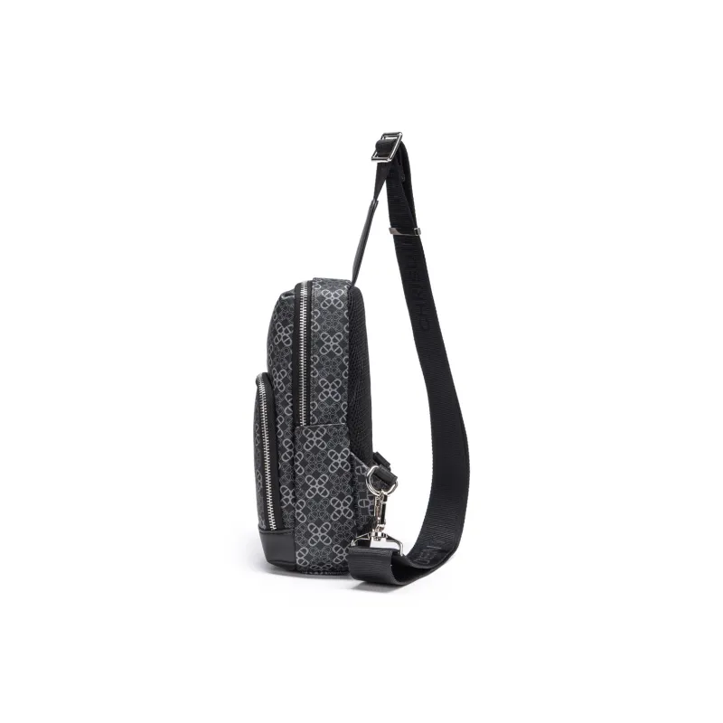 Chrisdien Deny Synthetic Leather, Textile Mosaic Sling Bag Men's Black-2