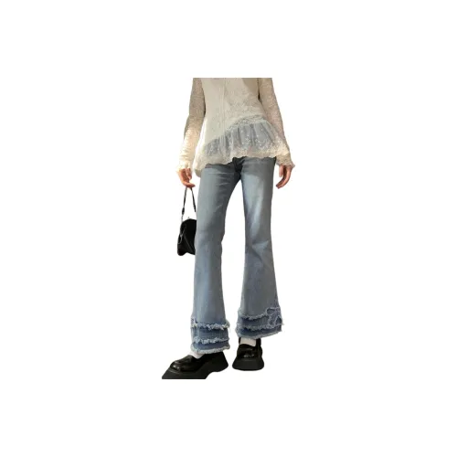HUOLIDEDITU Denim Flared Pants Women's
