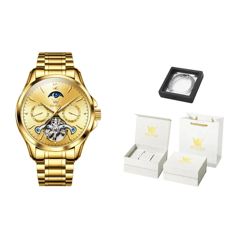 OLEVS Mechanical Movement Stainless Steel Watchband Watch Men's Watches White Dial-12
