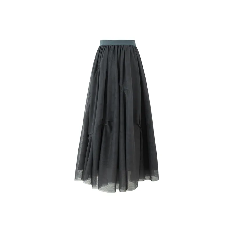 SOON FLOWER Casual Long Skirt Women's Dark Gray-1