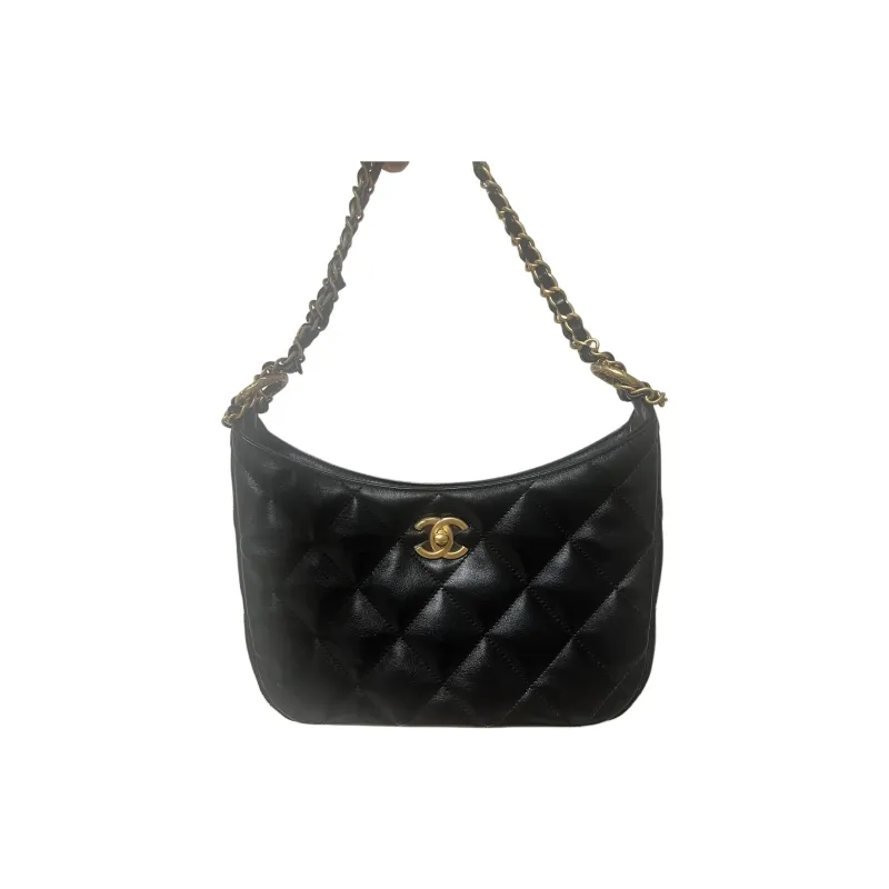 CHANEL Diamond Pattern Shoulder Bag Women's Black-0