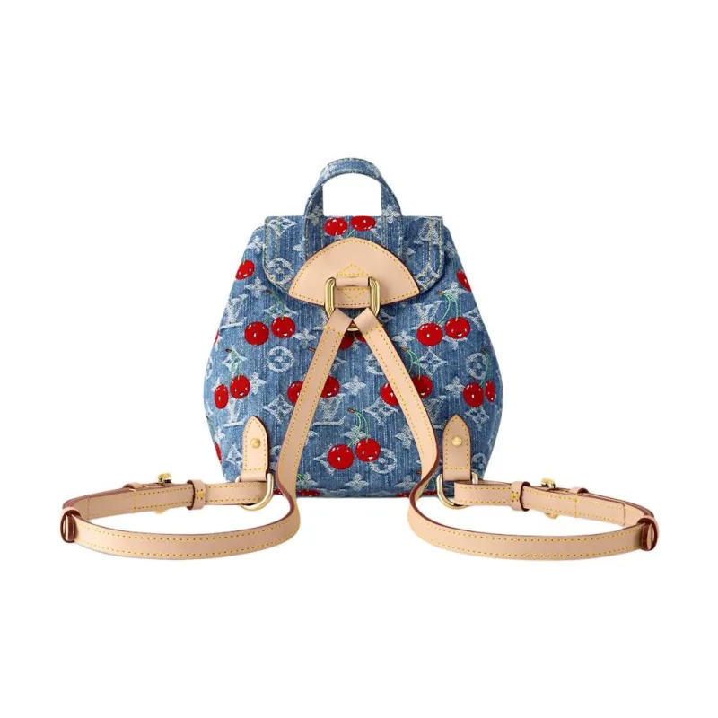 LOUIS VUITTON Takashi Murakami Collaboration Venice Monogram Cherry Denim Fabric Backpack Women's Blue-2