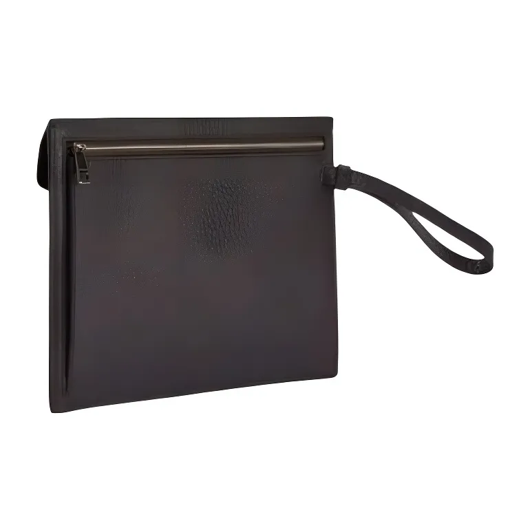 Furla Cow Leather Patchwork Suede Clutch Men's Black-2