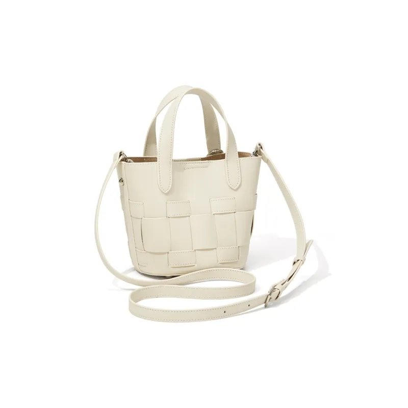 CinvaiKrose Synthetic Leather Bucket Bag, Shoulder Bag, Crossbody Bag, Handbag, Basket Bag Trumpets Women's Ecru/Black-2