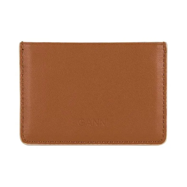 GANNI Leather Card Holder Card Holder Women's Brown-2