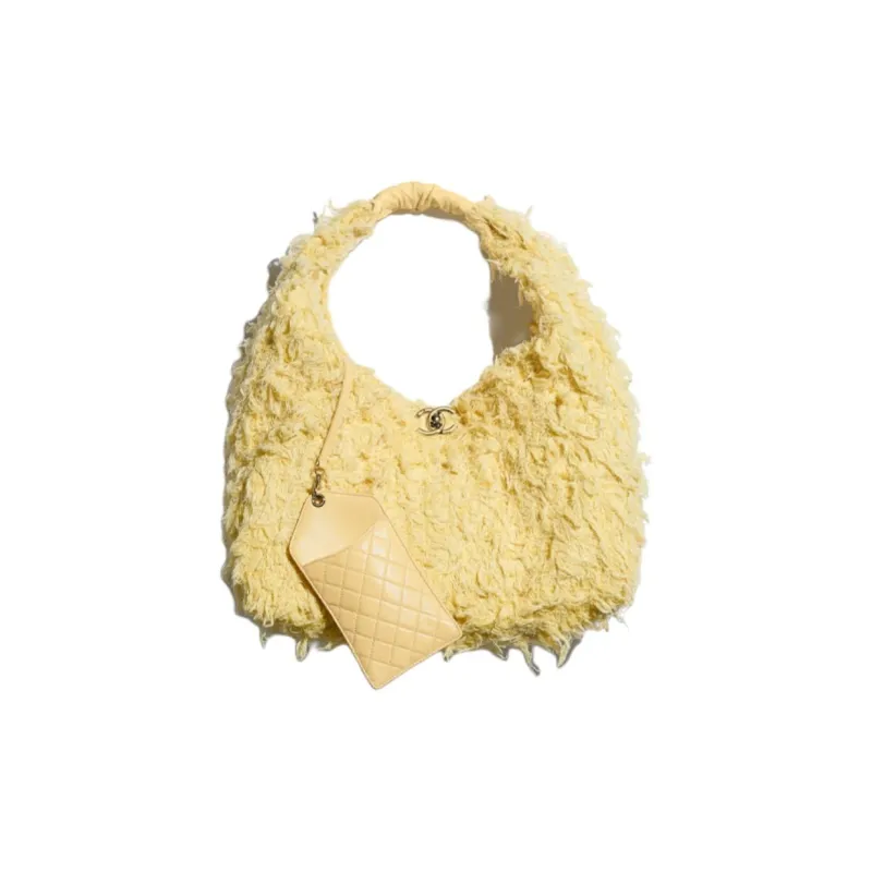CHANEL Tweed Hobo Bag, Handbag Women's Yellow-3