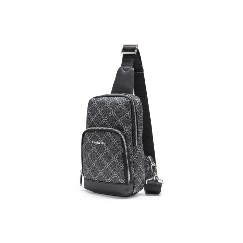 Chrisdien Deny Synthetic Leather, Textile Mosaic Sling Bag Men's Black-1