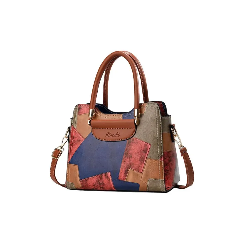 Boniu PU Handbag Women's Earth Yellow/White/Blue-4