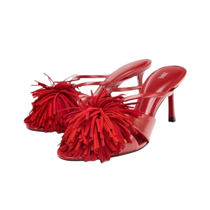 ZARA PU Polyurethane Abrasion Resistant Slide Slippers Women's Red-2
