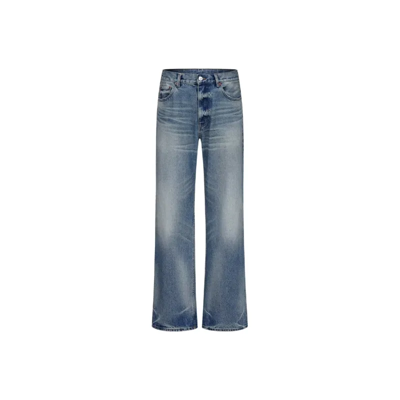 YICHEN Jeans Unisex Water Ripple Cow Ice Blue[Straight Fit Bootcut]-0
