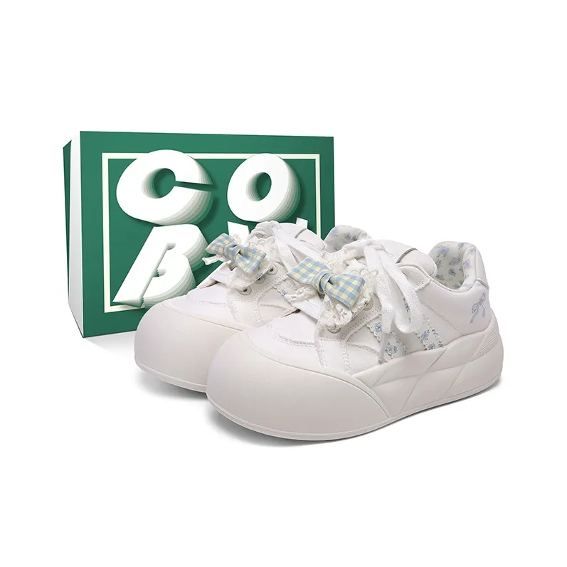 Cob Abrasion Resistant Breathable Low Top Skateboard Shoes Women's White Blue-0