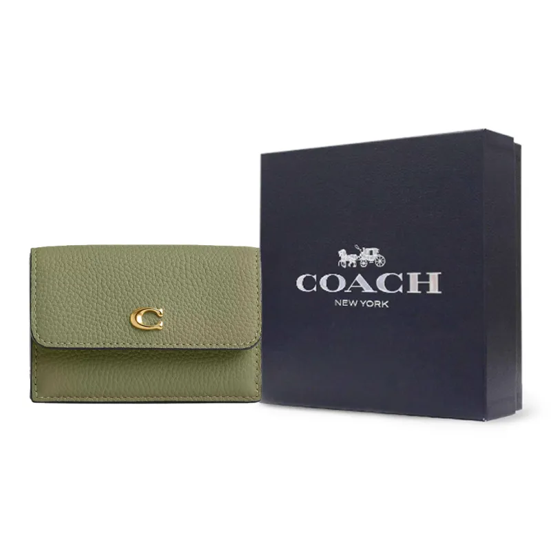 COACH Trifold Wallet Pebble Leather Wallet Mini Women's Brass And Moss-4