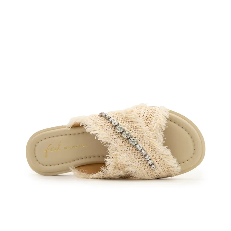 FED Rhinestone Slip Resistant Abrasion Resistant Slide Slippers Women's Beige-4