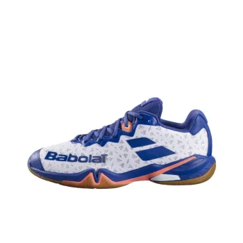 Babolat Anti Slip Wear Resistant Low Top Badminton Shoes Men's White Blue