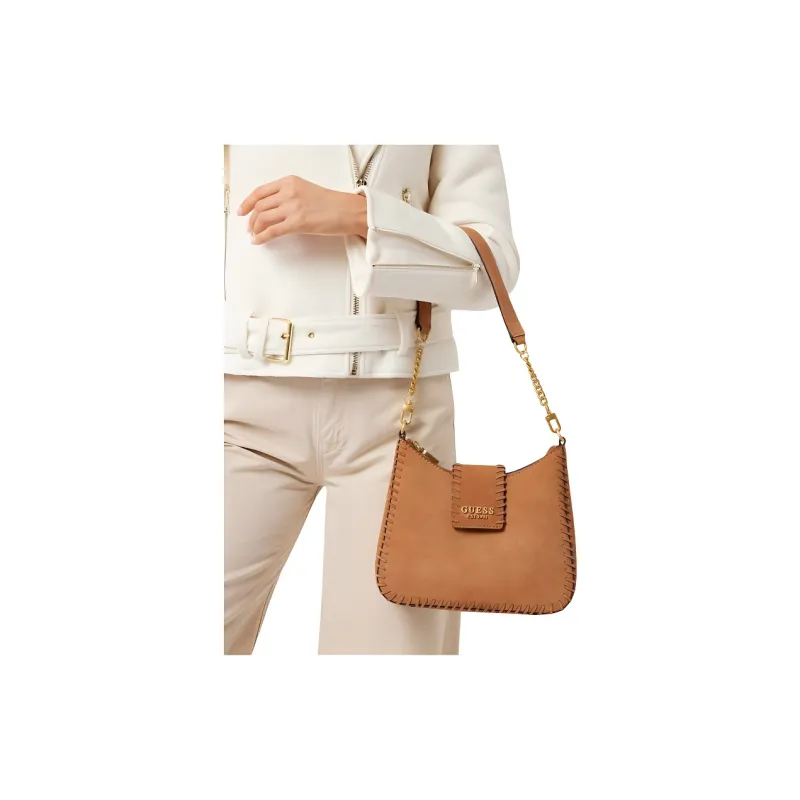 GUESS Genuine Leather Crossbody Bag, Shoulder Bag Regular Women's Brown-3