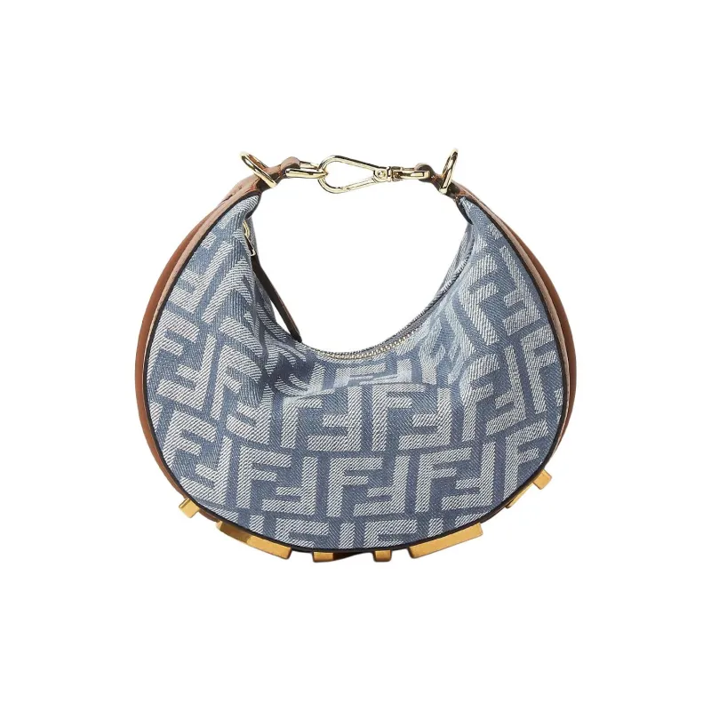 FENDI Fendigraphy Cotton Crescent Bag, Shoulder Bag, Crossbody Bag, Handbag Mini Women's Blue-0
