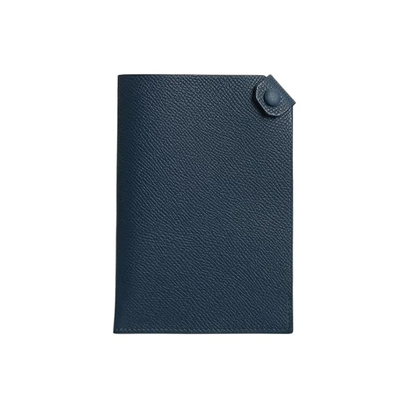 HERMES Calfskin Passport Holder Men's 7K Bleu Abysse Deep Sea Blue-0