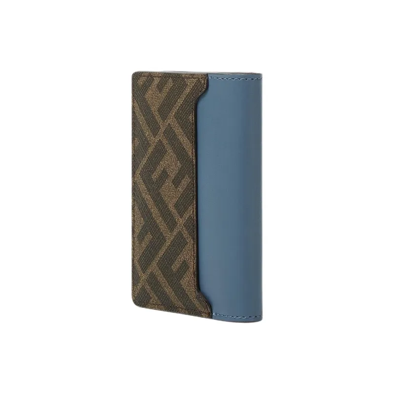 FENDI Leather Card Holder Men's Blue & Brown-2