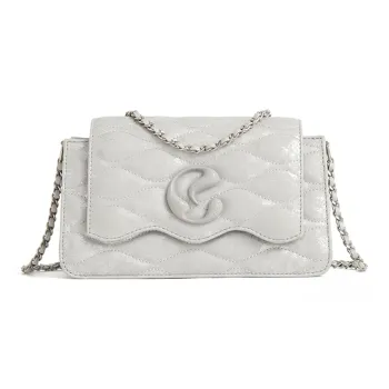 JACD PU Refined Small Square Bag, Commute Shoulder Bag Women's White/Silver