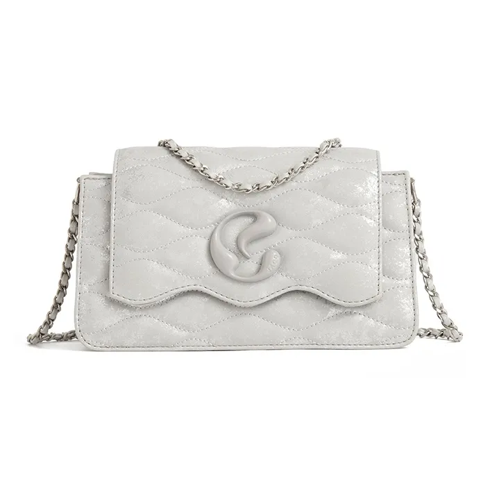 JACD PU Refined Small Square Bag, Commute Shoulder Bag Women's White/Silver-0