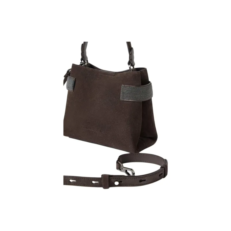 Brunello Cucinelli Genuine Leather One Shoulder Handbag Trumpets Women's Pinecone Brown-2