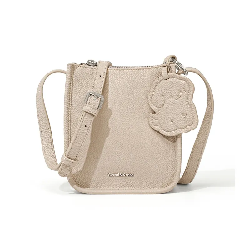 CinvaiKrose Cow Leather Shoulder Bag, Crossbody Bag, Summer Cell Phone Pouch, Small Bag Trumpets Women's Ecru/Khaki-0