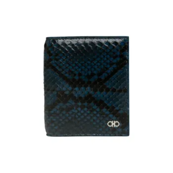 FERRAGAMO Calfskin Card Holder Men's Dark Blue