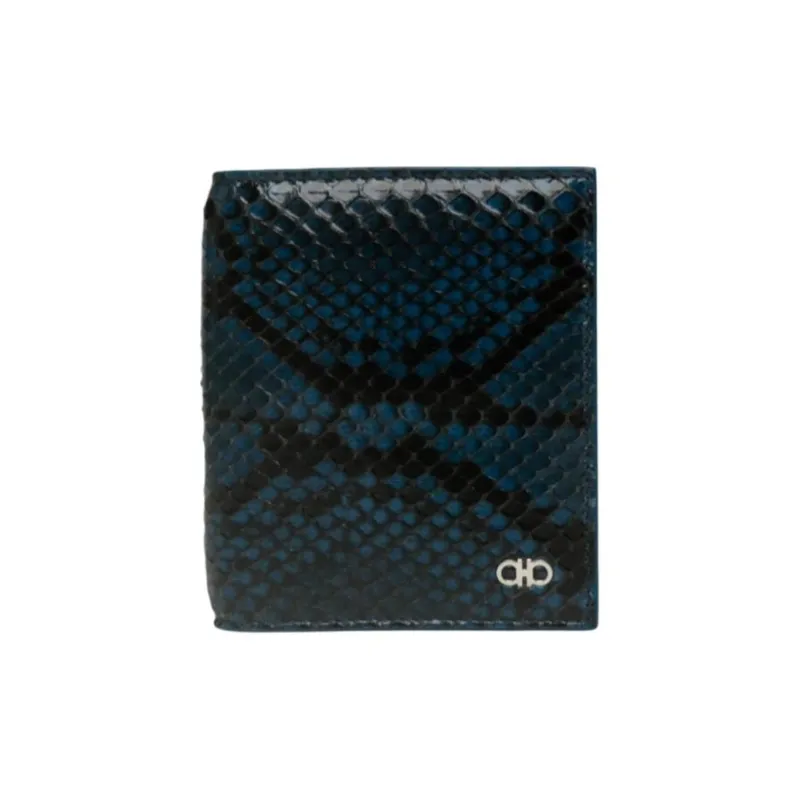 FERRAGAMO Calfskin Card Holder Men's Dark Blue-0