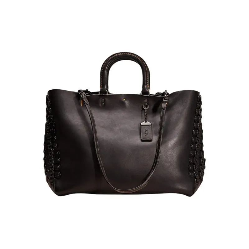 COACH Rogue Genuine Leather Tote Briefcase Laptop Bag Handbag Shoulder Bag Crossbody Bag Large Size Unisex Black-0