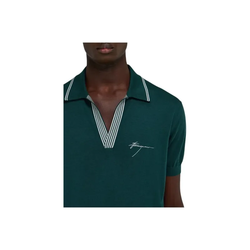 FERRAGAMO SS25 Polo Shirt Men's Dark Green-4