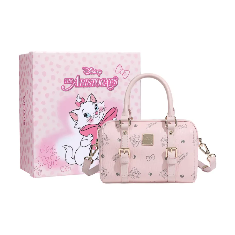 Disney Cat Velvet PVC Boston Bag, Bowling Bag, Shoulder Bag, Crossbody Bag, Handbag Women's Pink-1