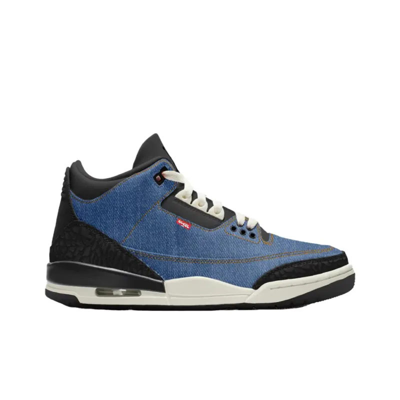 Levi's x Jordan Air Jordan 3 Anti Slip Wear Resistant High Top Vintage Basketball Shoes Unisex Blue Black-1