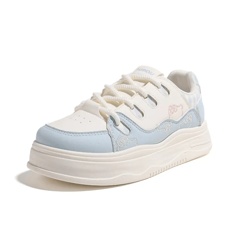 HUANQIU Cushioning, Abrasion Resistant, Height Increasing Low Top Skateboard Shoes Women's Beige Blue-1