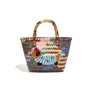 15 MINS PVC With Synthetic Leather Basket Bag Handbag Women's White/Blue