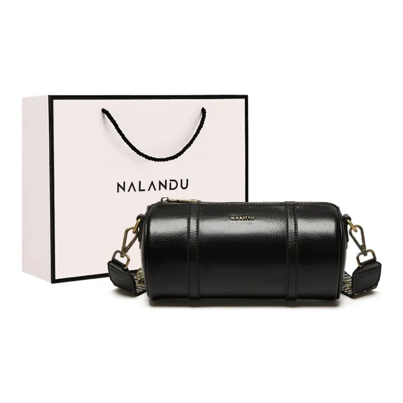 Narandu Cow Leather Cylinder Bag, Crossbody Bag, Shoulder Bag Women's Brown/Midnight Black-4