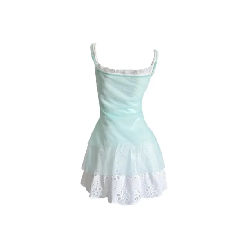 ADXKM Slip Dresses Women's Salt Blue Cover Up+White Camisole Dress-1