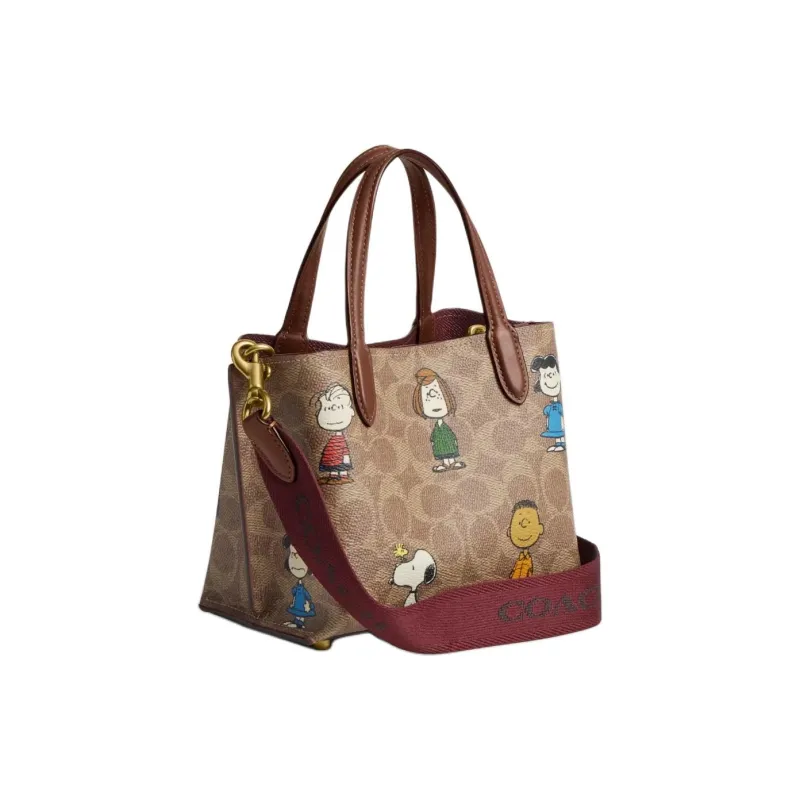 COACH PEANUTS Snoopy, Collaboration Willow Leather Tote Bag, Shopping Bag, Shoulder Bag, Handbag Trumpets Women's Brown-1
