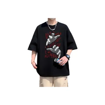 Wooden Rabbit Casual Versatile Drop Shoulder Fashion Design Minimalist Style Trendy Print Elbow Length Sleeved Men's