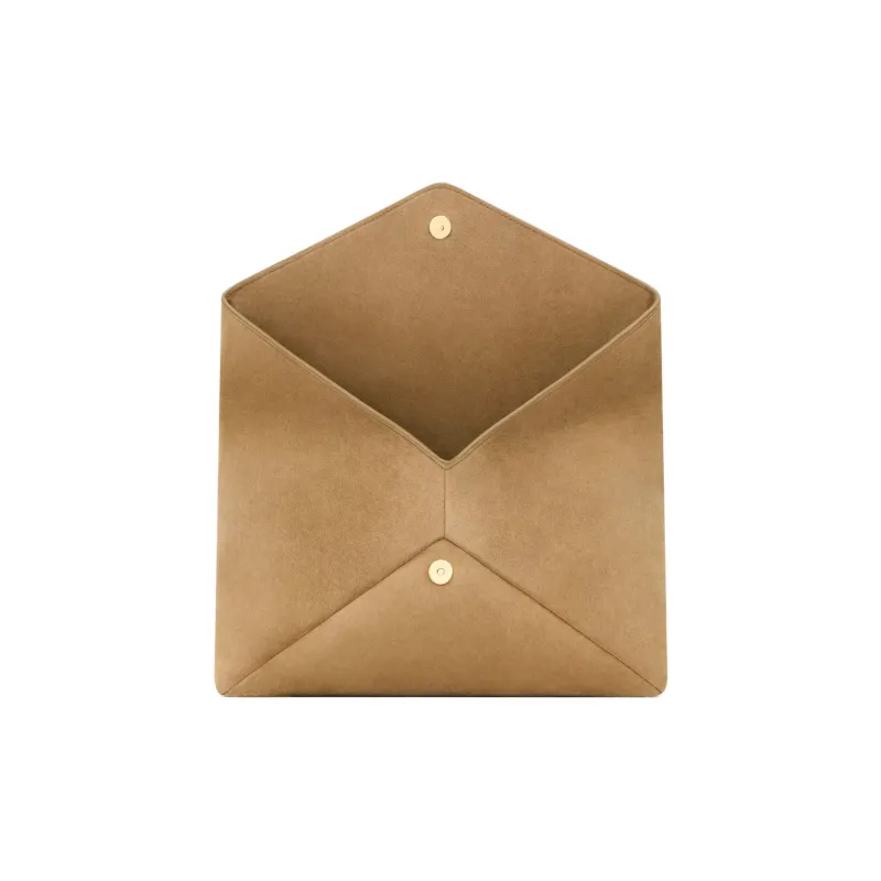 SAINT LAURENT CASSANDRE Suede Envelope Bag, Clutch Tubas Women's Golden Leaf-4