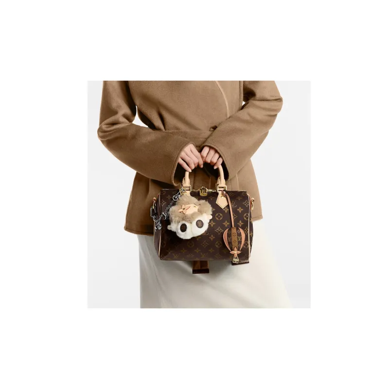 LOUIS VUITTON Cow Leather With Monogram Canvas Bag Accessory Women's Brown-3