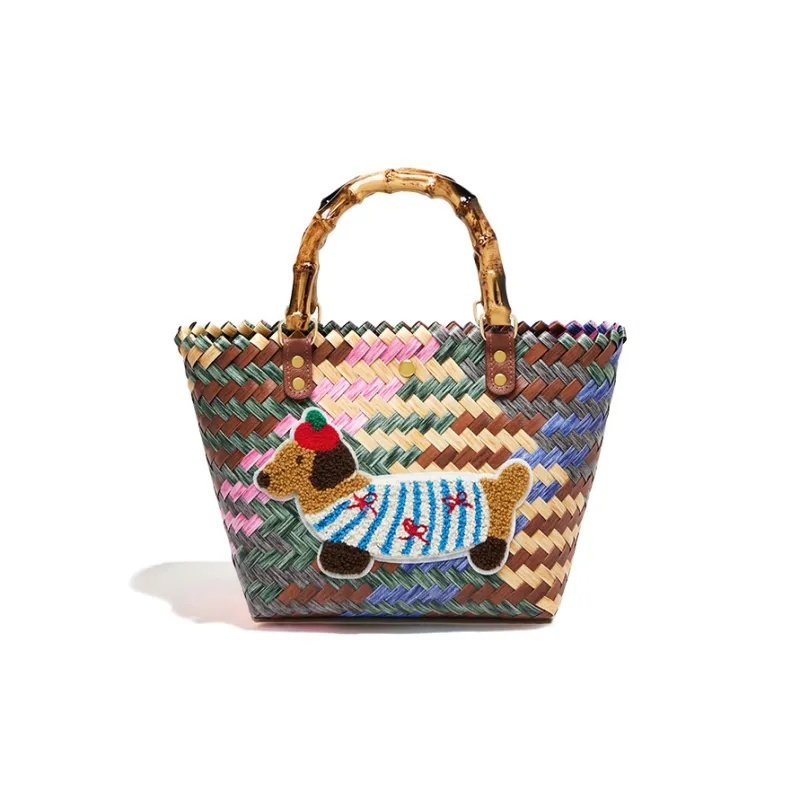 15 MINS PVC With Synthetic Leather Basket Bag Handbag Women's White/Blue-4