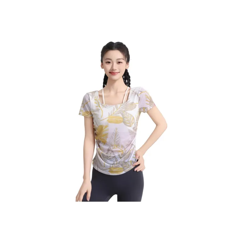Barbie Yoga T Shirts Women's Yellow Leaf-0