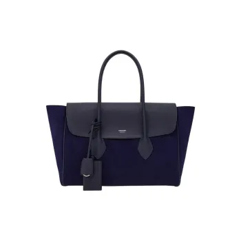 FERRAGAMO Calfskin Suede With Hammered Texture Leather Tote Bag, Shopping Bag, Handbag Tubas Unisex Midnight Blue