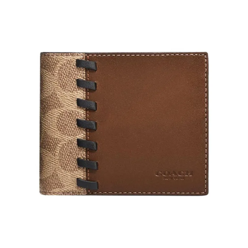 COACH 3 IN 1 Wallet Canvas Patchwork Glove Leather Wallet Mini Men's Tan-0